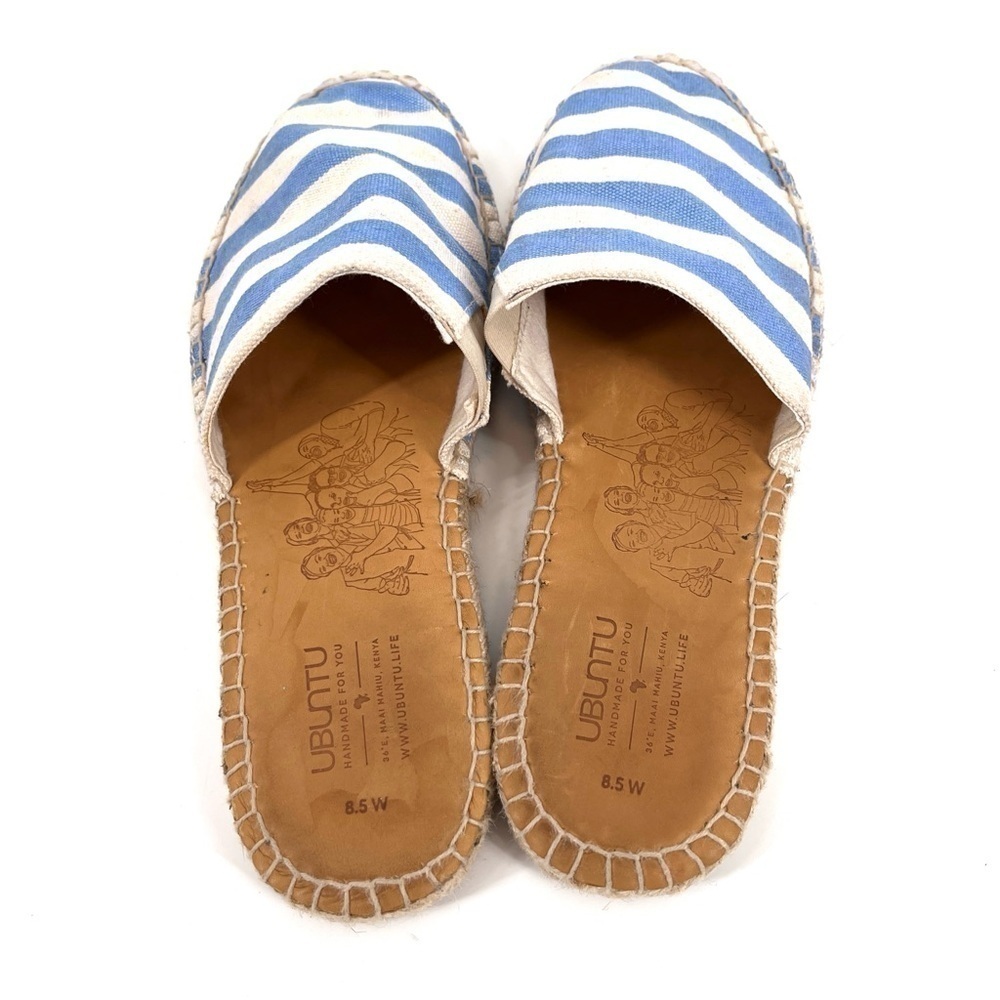 UBUNTU LIFE Blue Striped Canvas Espadrille Slip On Handmade Mule Size 8.5W - Picture 5 of 9